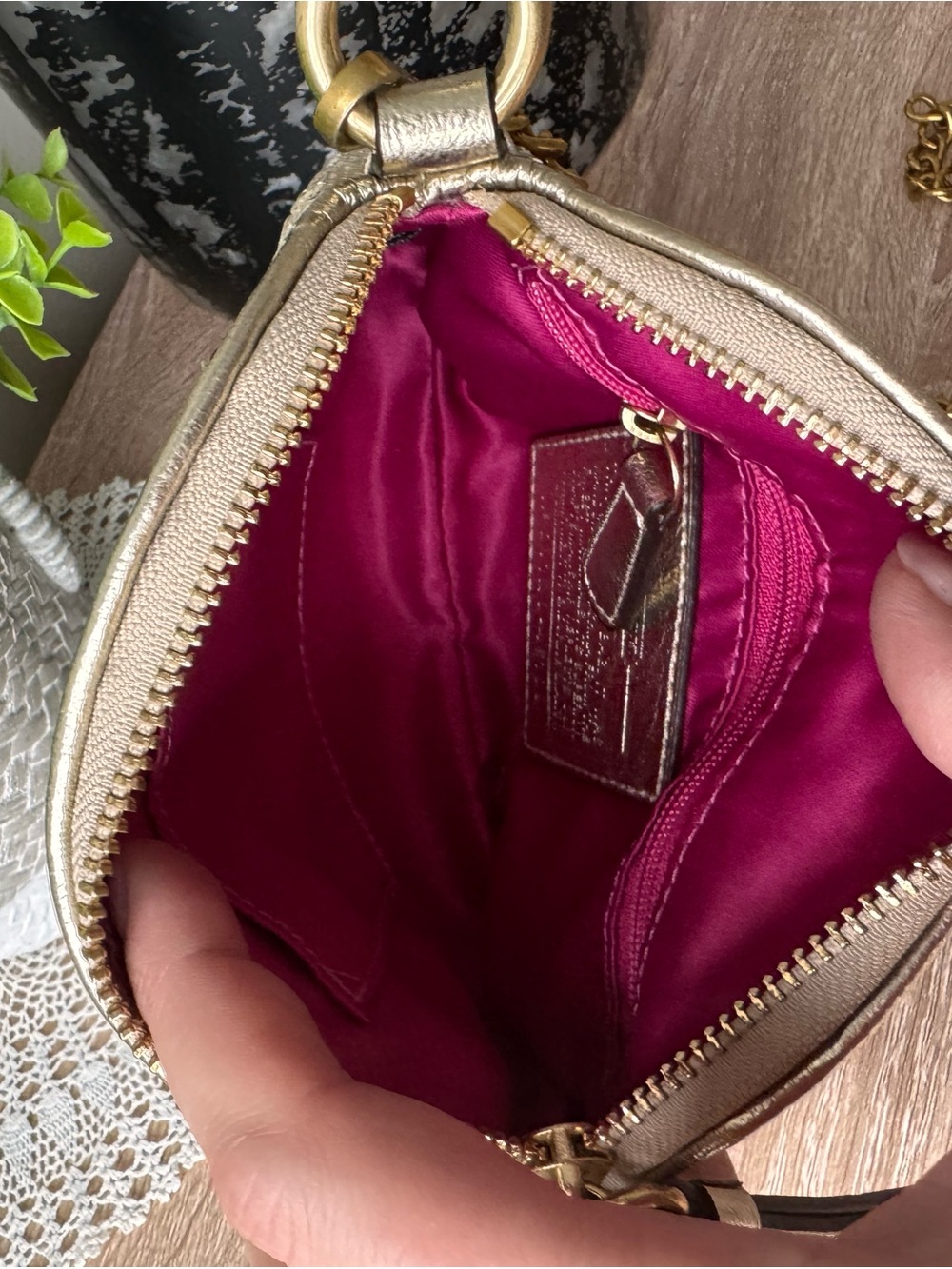 Coach Gold Sequin Wristlet with Decorative Bow and Chain - Picture 3 of 8